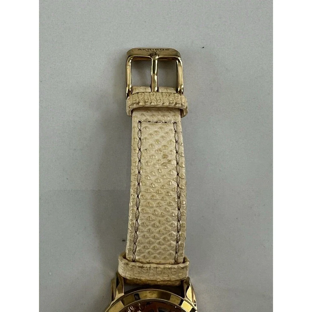 $450 Akribos XXIV AK431YG-A Automatic Skeleton Watch Krysterna Crystal Leather